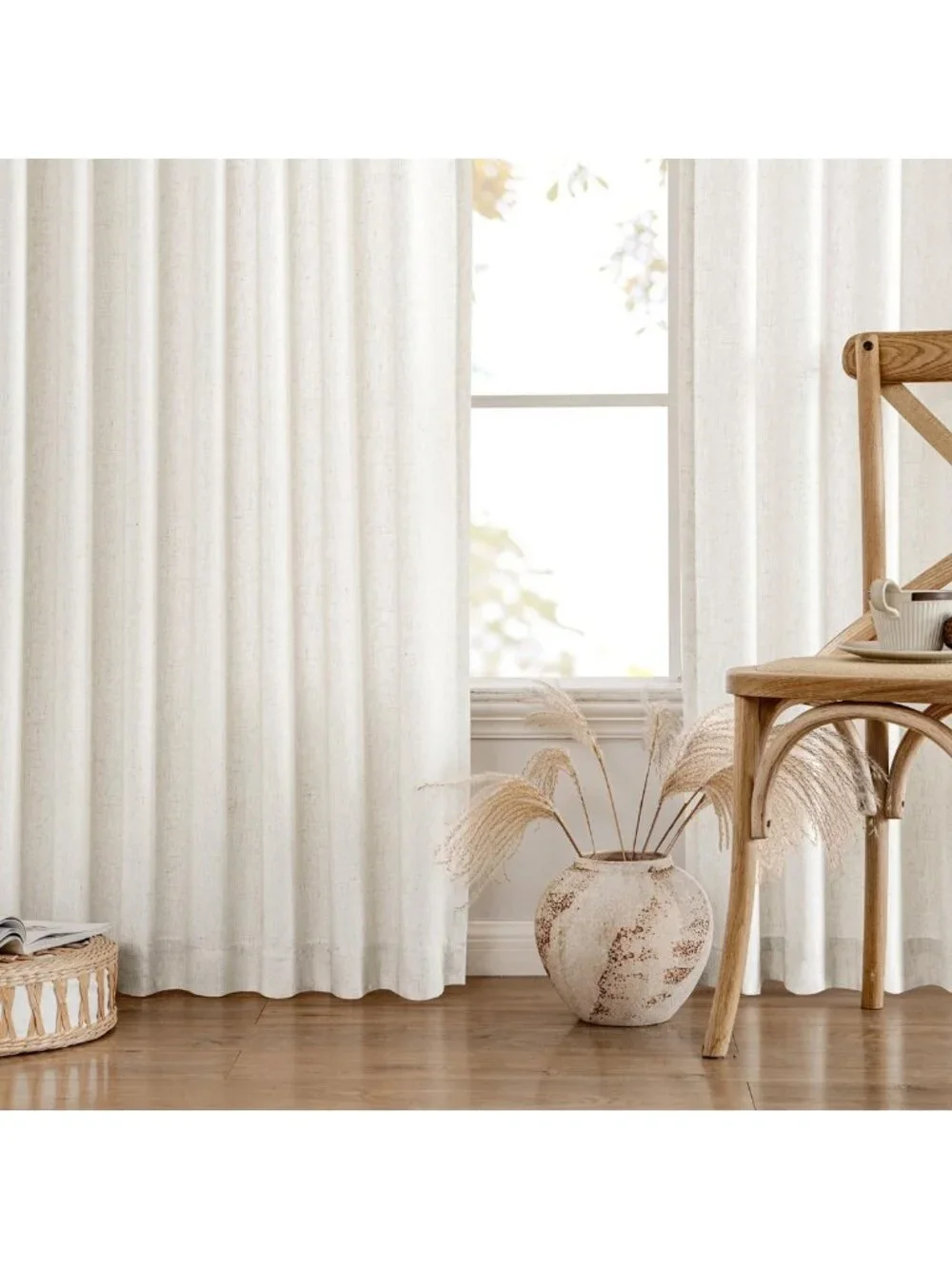 Light Filtering Linen Curtains - 2 Panels, Semi-Sheer Drapes for Bedroom/Living